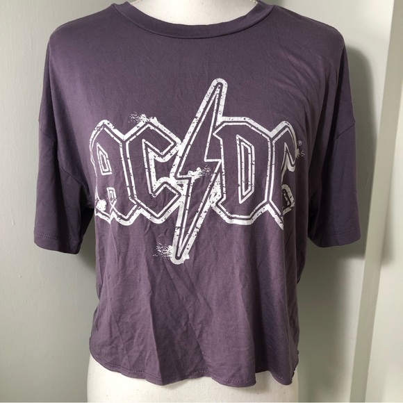 Women’s AC⚡️DC Top Short Sleeve Purple With White Lettering Size Small - Picture 1 of 6